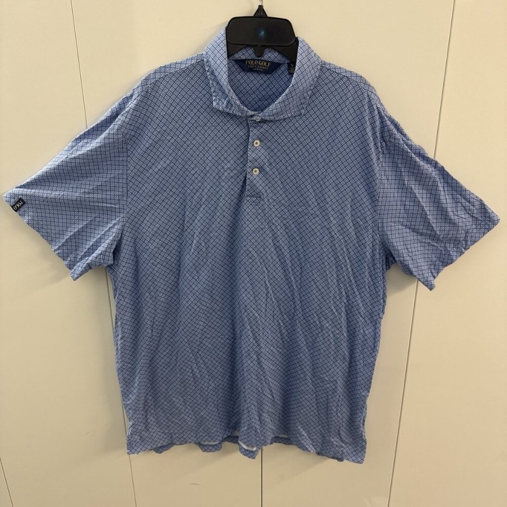 Polo Golf Ralph Lauren Magnolia Lane‎ Blue Geometric Pattern Polo Shirt XL
